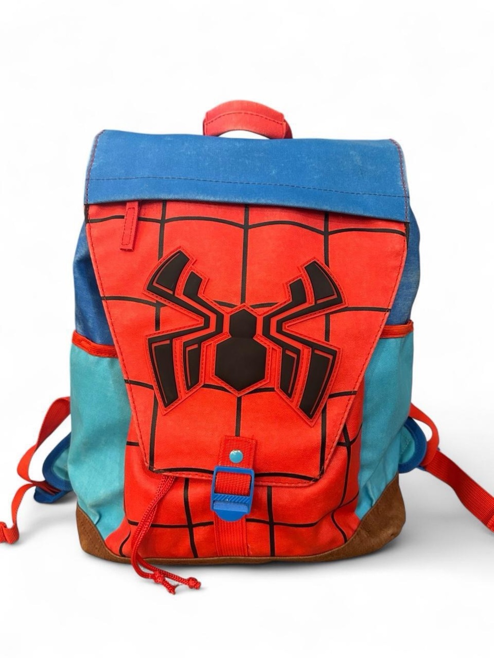 Marvel Spider-Man Canvas & Faux
Leather Accent Backpack Red Blue Web Suit